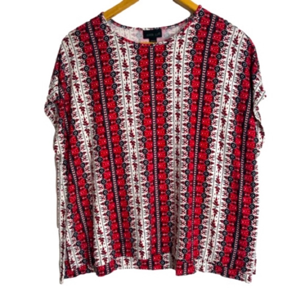 J.JILL Wearever Collection L Red Cream Black Boxy